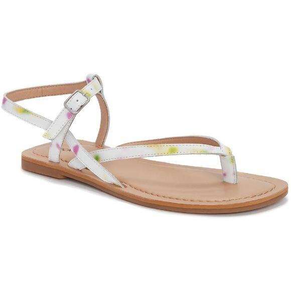 Lucky Brand | Bylee White Faux Leather Color Detail Thong Flat Sandals - Picture 1 of 10